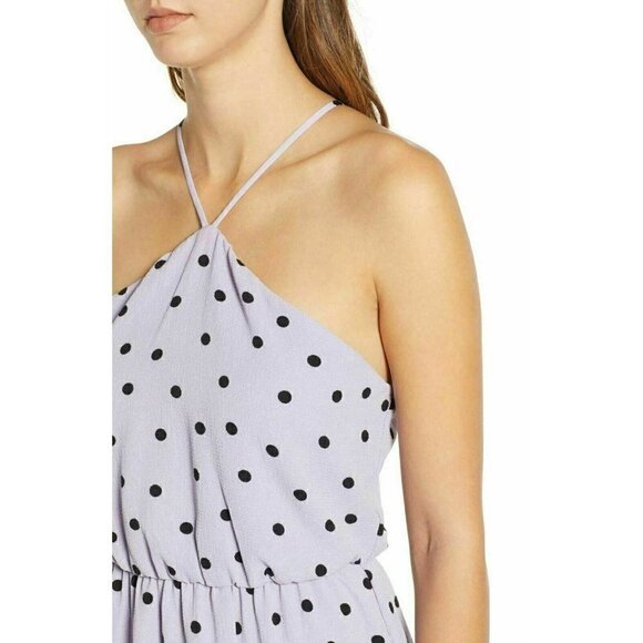 Lush Womens Polka Dot Crepe Asymmetrical Ruffle Trim Halter Wrap Dress Size S - Picture 10 of 12